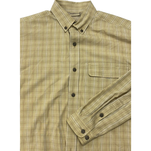 Ruff Hewn Men's Shirt Large Long Sleeve Tan Plaid Button Up Lightweight - Picture 1 of 11
